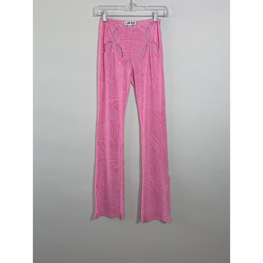 I.AM.GIA Flare Pants Women XXS Pink Psychedelic Cut Out Mesh Festival Rave